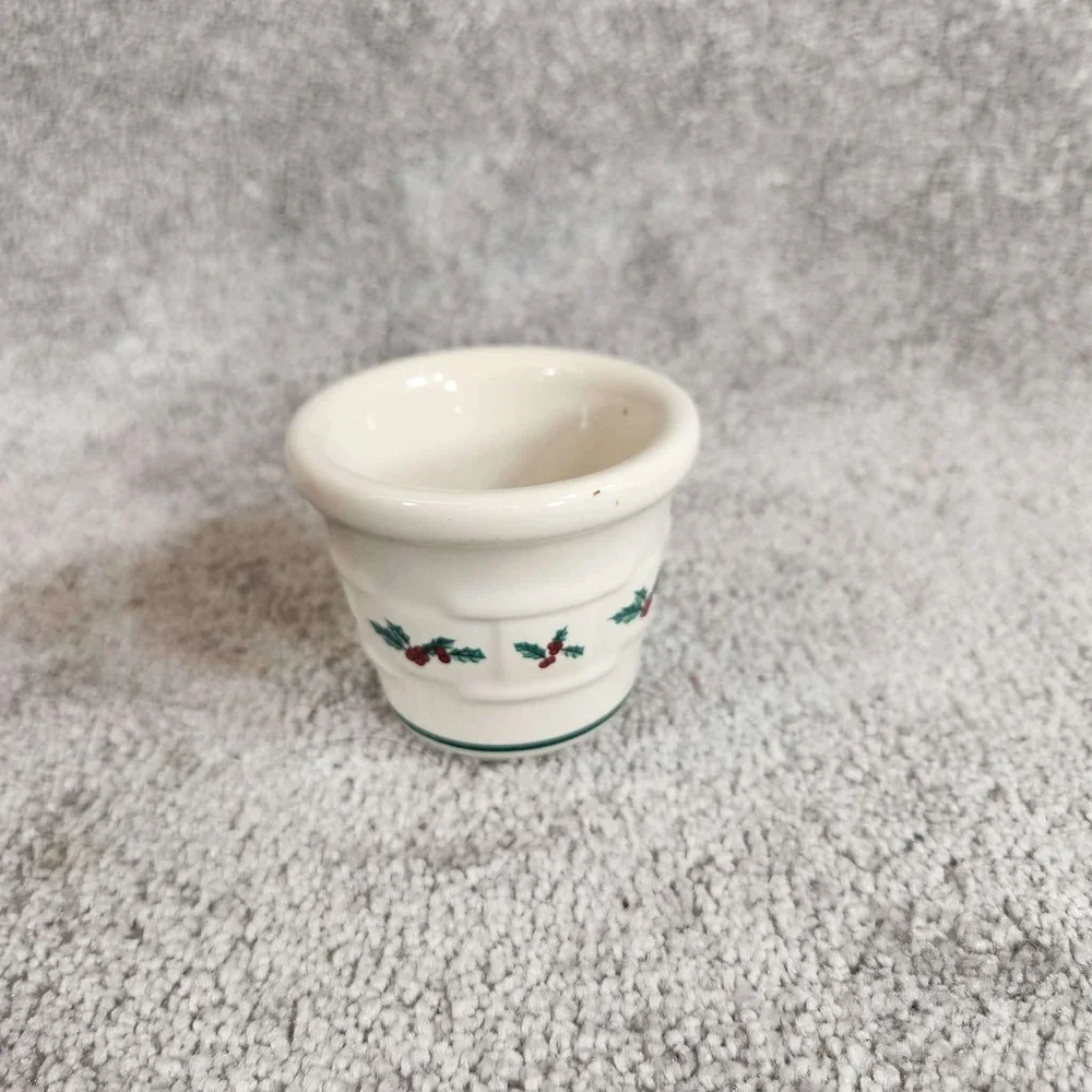 Longaberger Votive Cups Ivory Christmas Holly Pottery Set of‎ 2